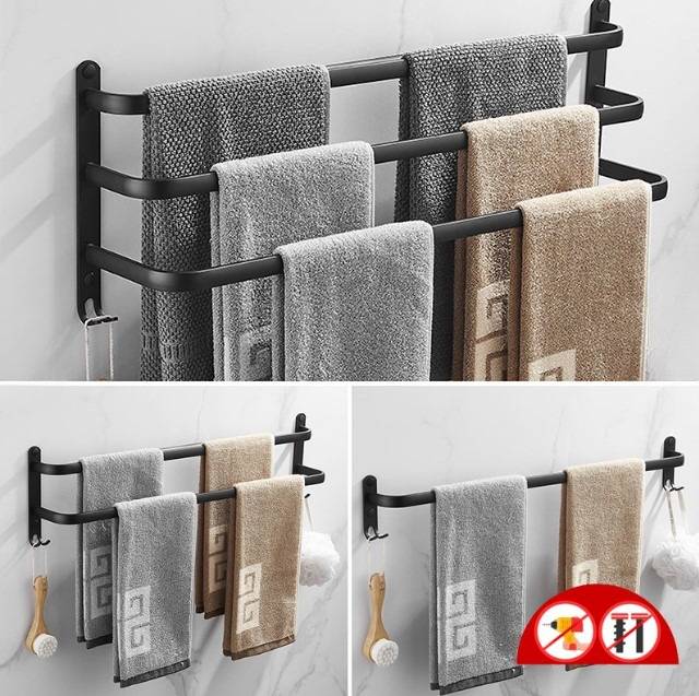 ALUMINIUM DRILL FREE BLACK TOWEL RACK